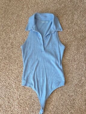 Abercrombie & Fitch Womans Soft A&F Ribbed Polo Bodysuit Blue